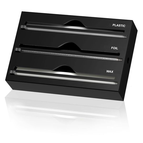 Other Kitchen Tools 3 IN 1 Plastic Wrap Dispenser with Cutter Food Cling Film Storage Organizer Acrylic Foil for Drawer 230810