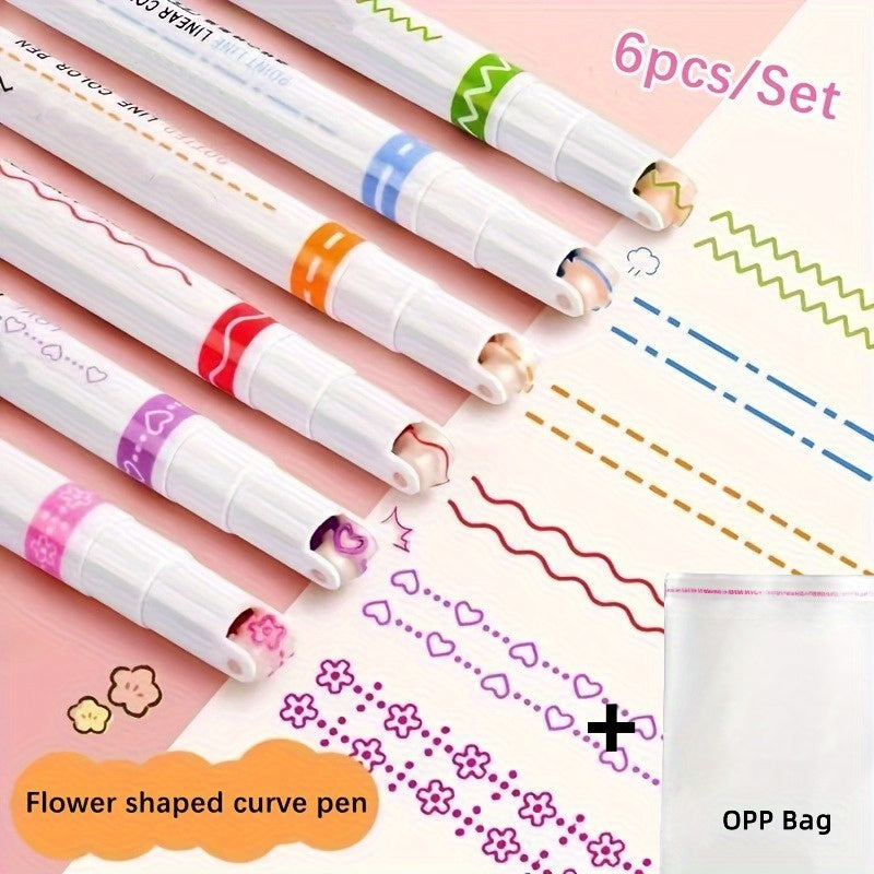 TEMU A Set Of 6 Pens Designed In Of Flowers+1pc Opp Bag, Featuring And , Perfect For Note-taking And Highlighting With Colored Pencils.