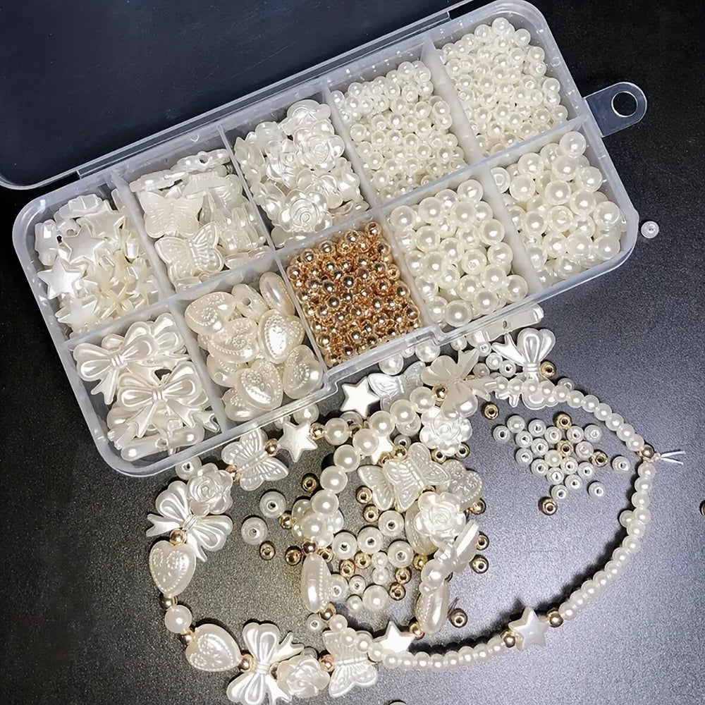 TEMU A Box Of 800pcs White Bow Heart Shaped Resin Loose Bead Set, Elegant Craft Supplies For Making, Bracelets, Necklaces, Earrings, Mobile Phone