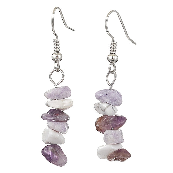 Boucles d'oreilles pendantes en howlite naturelle