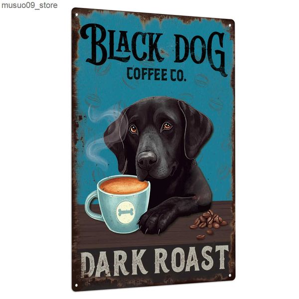 Decorative Plates Putuo Decor 1pc Balck Dog Tin Sign Vintage Coffee Metal Plate Wall Decor for Home Living Room Bedroom Cafe 7.8 X 11.8 Inch