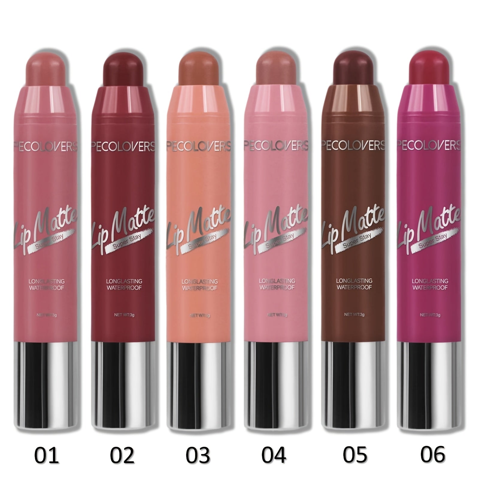 TEMU 6pcs- Set Matte Lipsticks Pencil Cup Waterproof Long Nude Makeup Lip Tint Pen