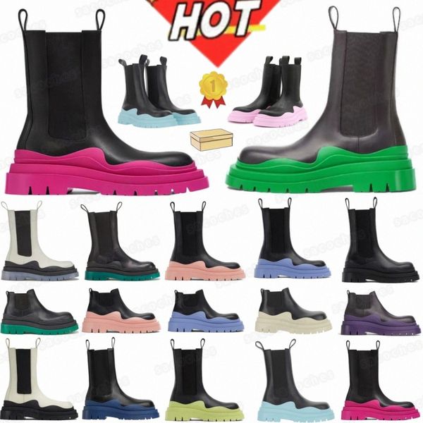 Tire Boot boots Leather Chunky Sole Chelsea Ankle Desert Black Acid Turquoise Red Brown Cruise Purple Pink Tangerine Blue h7tj#