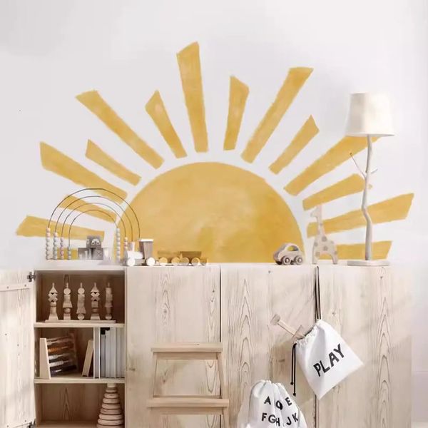 Half Sun Wallpaper Decal Sunshine Vinyl Wall Stickers Boho Nursery Baby Room Wall Stickers Self-Adhesive Bedroom Home Decor 241223