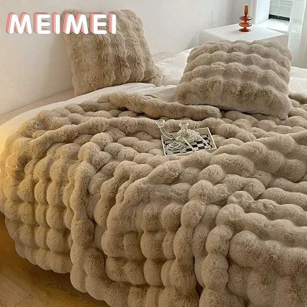 Imitation Rabbit Fur Plush Winter Warmth Comfortable Blankets Bed Warm Sofa Cover Throw Blanket and Pillowcase Y240730