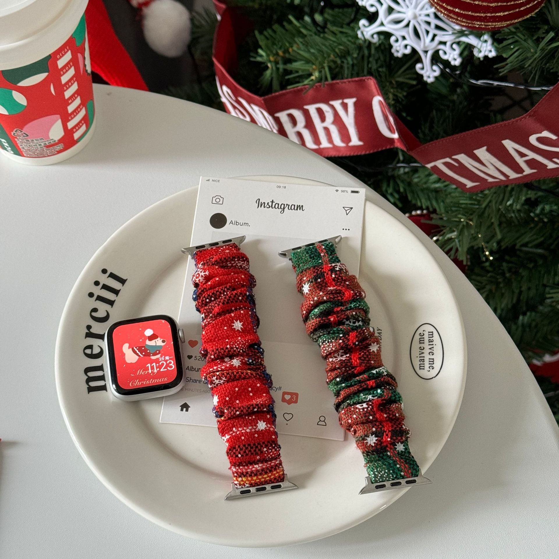 Christmas Chessboard Plush Large Intestine Pattern Suitable Strap Apple Strap 38mm 40mm 41mm 42mm 44mm 45mm 46mm iWatc Series Luxury Designer
