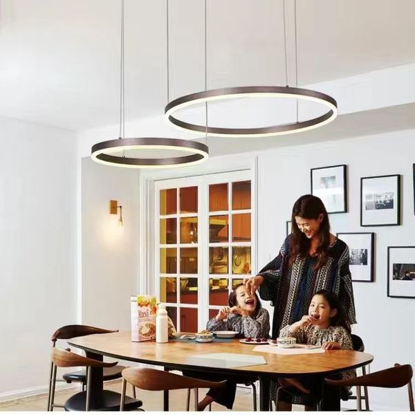 Modern Led Pendant Lights Home Lighting Brushed Rings Ceiling Mounted Chandelier Round Hanging Lamp Gold Coffee Color Lustre