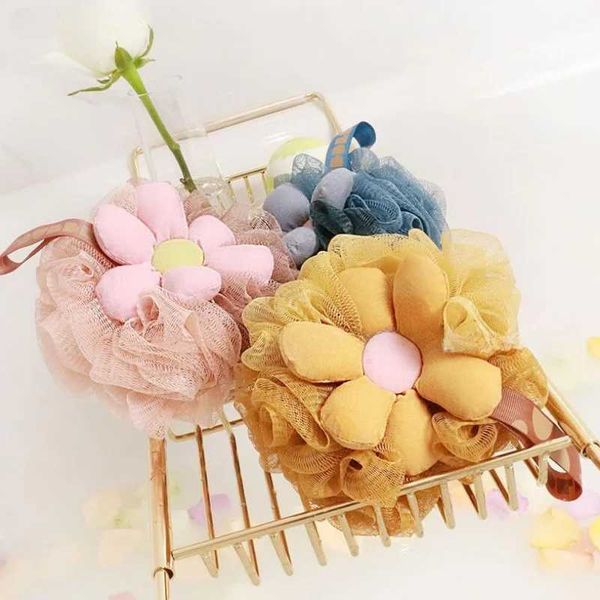Bath Tools Accessories 1pc Mesh PE Bath Shower Ball Sun Flower Bath Sponge Ball Clean Exfoliating Scrubbers Body Cleaning Tool Bathroom Acce