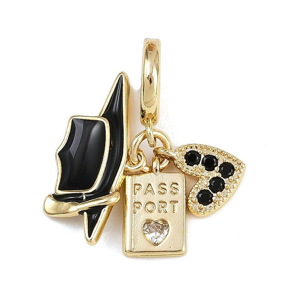 Breloques pendantes européennes en zircone cubique transparente pavée de laiton