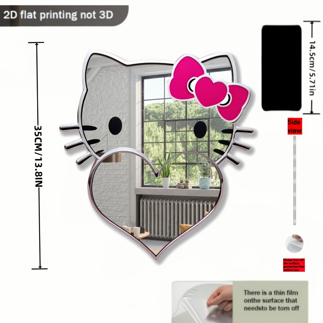 TEMU 2d Acrylic Flat - 1pc. Kitty Cat Creative Mirror Holiday Wall Decor - Artistic Geometric Mirror Stickers With Crystal Decoration, Reusable For
