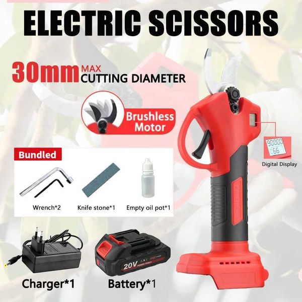 Pruning pliers LYUWO 30MM Cordless Brushless Electric Pruning Shears Fruit Tree Bonsai Pruner Branches Cutter Power Tools For MT 18V Battery