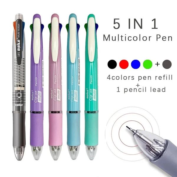 5 In 1 Multicolor Ballpoint Pens 4 Colors Ball Pen Automatic Pencil With Eraser For School Office Writing Supplies Stationery 241114