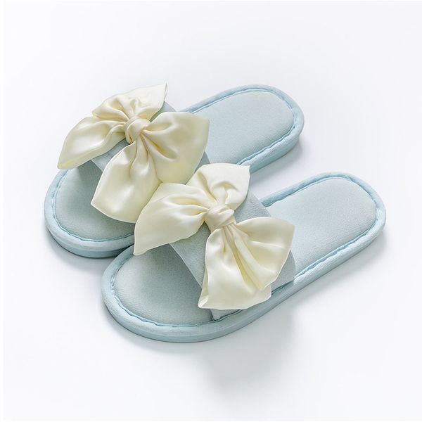 ins bow sandals women&#039;s home candy color fabric slippers breathable sandals women blue