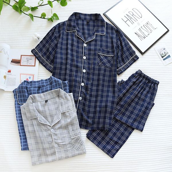 Men&#039;s Sleepwear Men&#039;s Cotton Trouser Pajamas for Spring and Summer Thin Short Sleeve Comfortable Fashion Large Size Cardigan Cotto