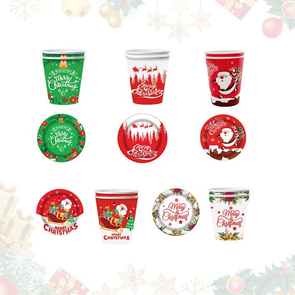 20 PCS Christmas Set :2 pcs Each of 7&#039;&#039;9&#039;&#039; Paper Plates and 10 Oz Cups for 5 Designs, Total 20 Pieces per pack