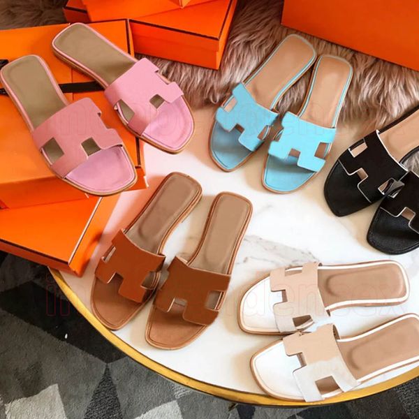 women designer famous sandals with dust bag outdoor beach flat low platform rubber slides black brown sandles ladies office loafers shoes 35