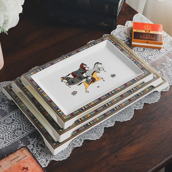 Multi-Specification Square Plate European Creative Mosaic Edge Coffee Afternoon Tea Cutlery Tray Steak Western Dessert Ceramic Plate