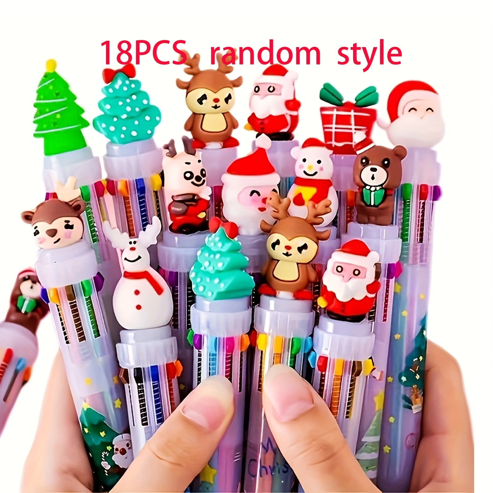 TEMU 18pcs Festive Christmas Colored Ballpoint Pens, Plastic Retractable Pens With Holiday Pendants, Cute 10 Color Ink Suitable For Students,