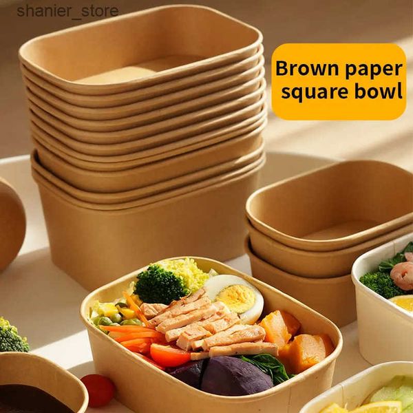 Disposable Dinnerware 25pcs-set Disposable Lunch Box Kraft Paper Square Lunch Box Fast Food Packing Boxes Paper Bowls With Lid Household Ben