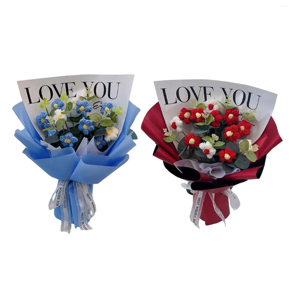 Decorative wers Crochet wer Bouquet Knitted Mother&#039;s Day Gift From Daughter Son Knitting For Valentines Women Girlfriend
