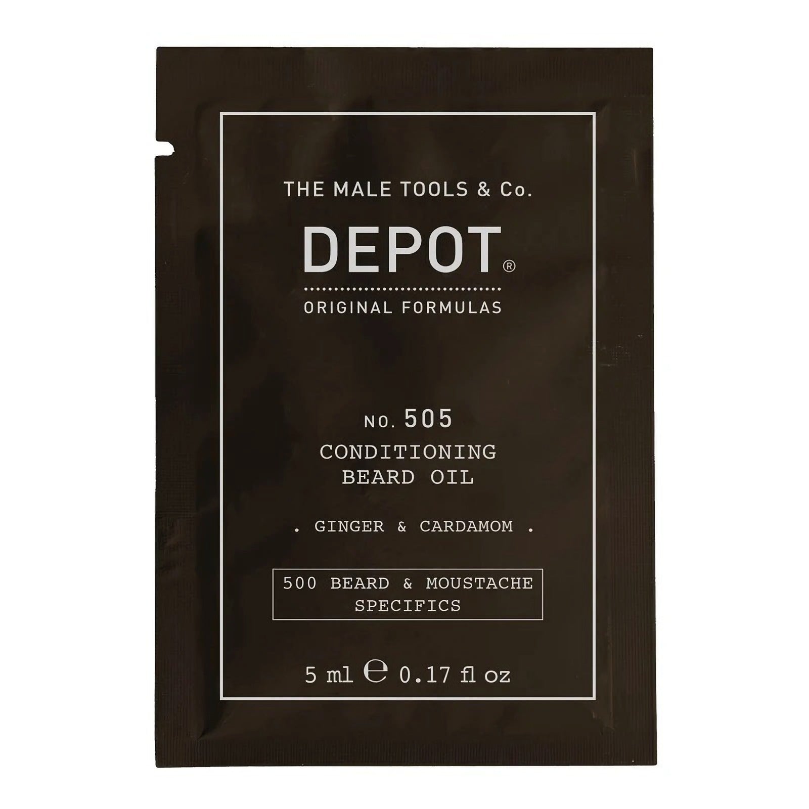 Depot, 500 Ulei pentru barbă și mustață nr. 505, ulei pentru barbă cu ghimbir și cardamom, pentru strălucire și moliciune, 5 ml