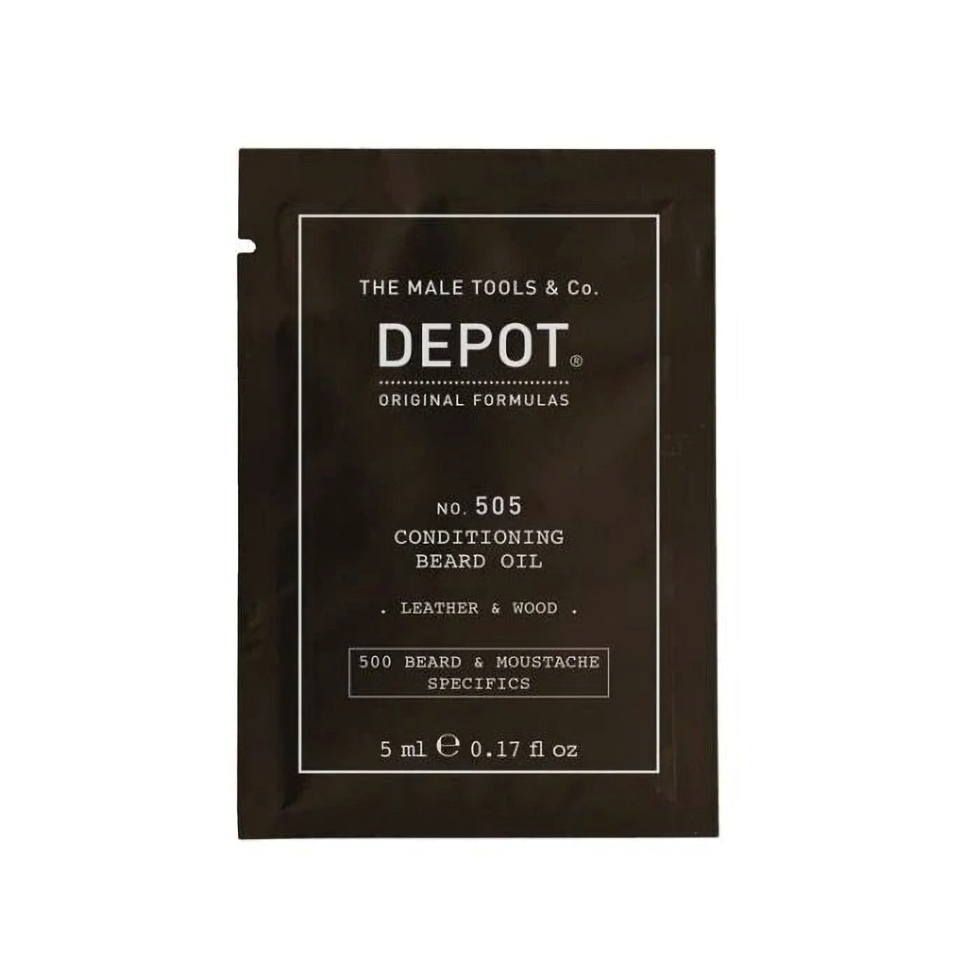 Depot, 500 Specs pentru barbă și mustață nr. 505, ulei de barbă, piele și lemn, vitamina E, pentru strălucire și moliciune, 5 ml