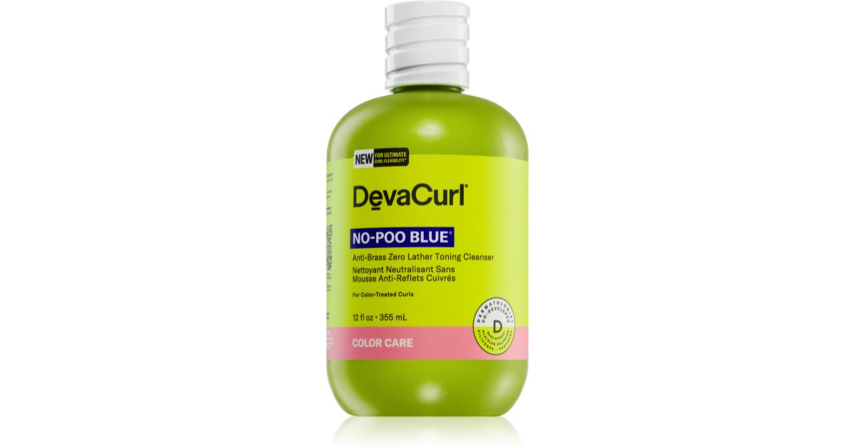 DevaCurl No-Poo Blue® fuktighetsgivende sjampo for bølget og krøllete hår nøytraliserende messingtoner 355 ml