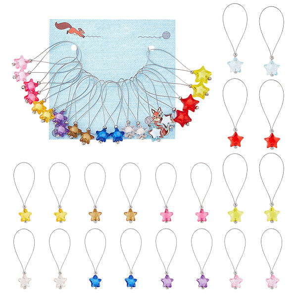 20Pcs 10 Colors Star Transparent Acrylic Pendant Stitch Markers
