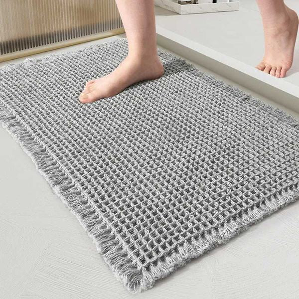 Microfiber Tassels Bath Mat Soft Anti Slip Machine Washable Bathroom Door Waffle Absorbent Mat Entrance Bedroom Solid Color RugM240816