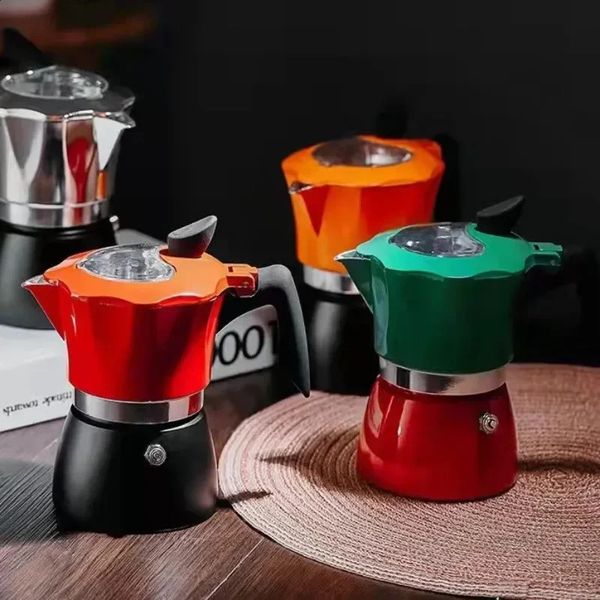 Coffee Pots Double Color Matching Transparent Cover Novice Special Coffee Moka Pot Hand Tool Octagonal Pot Household Italian Coffee Pot 2312