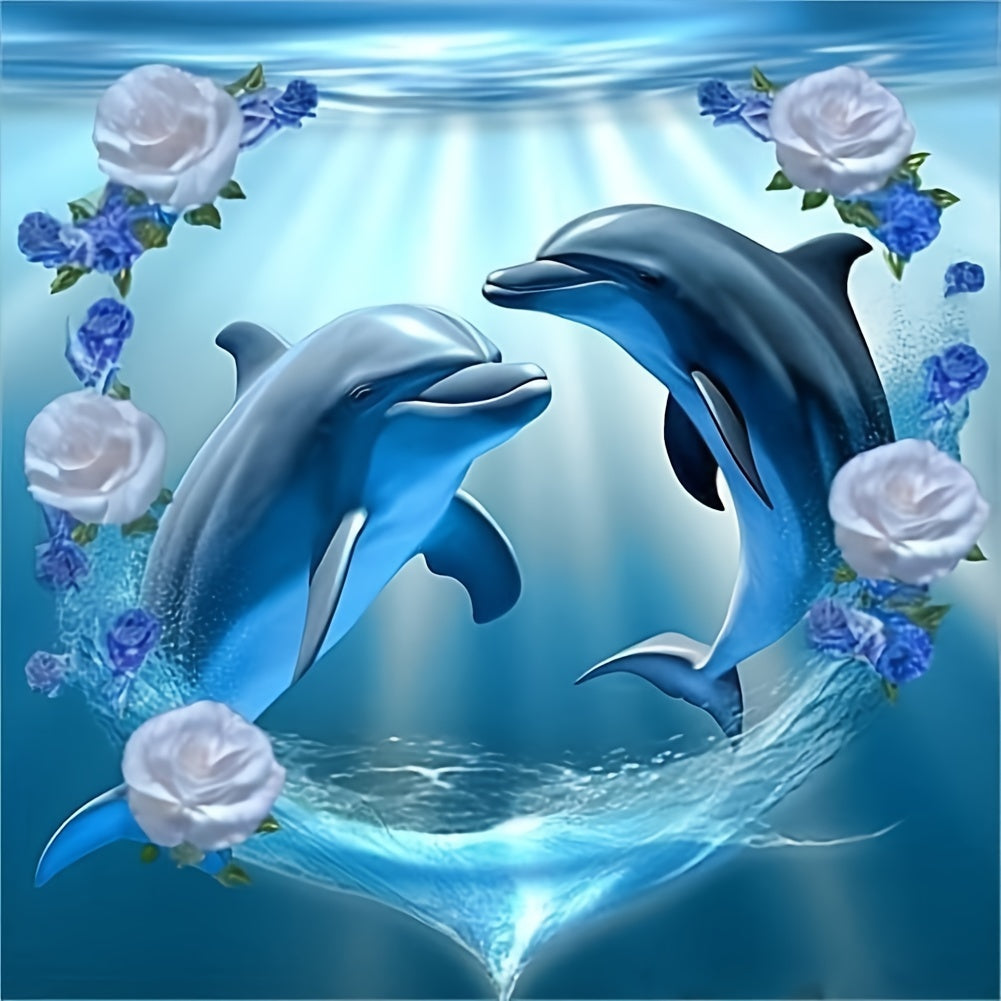 TEMU Dolphin 5d Diamond Painting Kit For Adults - Round Diy Art & Craft Set, Home Wall Decor And Gifts, 8x8 Inches