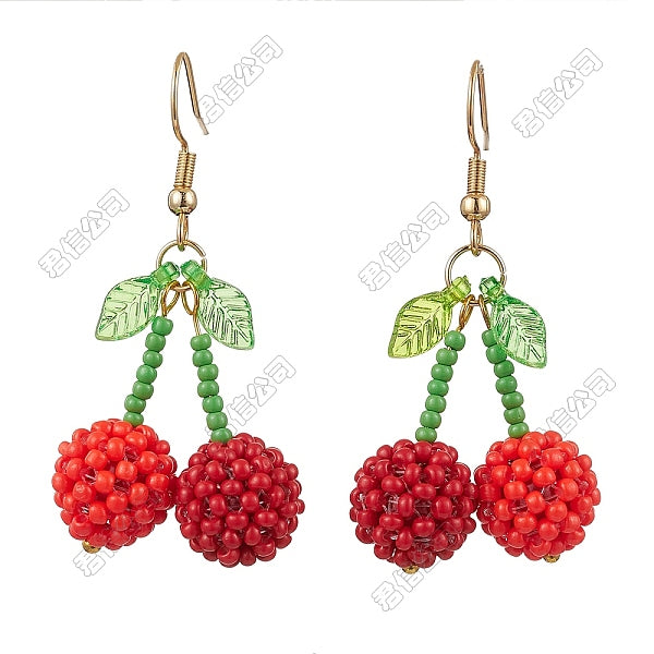Boucles d'oreilles pendantes en perles de verre et cerises