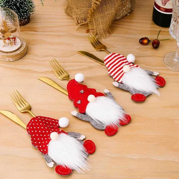 Santa Claus Tableware Holder Bag Christmas Decoration Fork Knife Cutlery Bag Dining Table Home Decoration Kitchen Tools New YearXJ241206