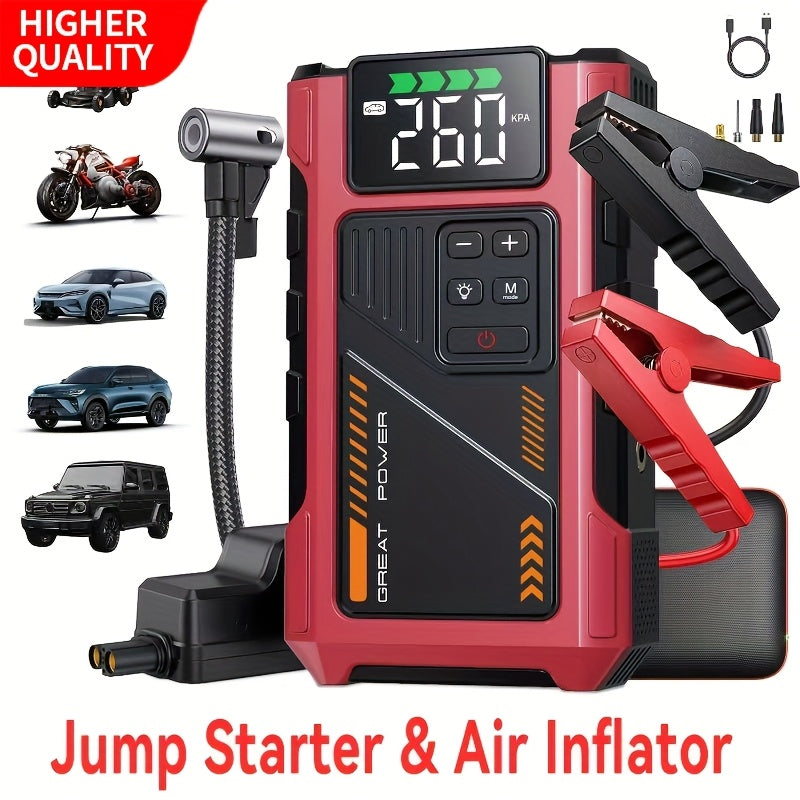 TEMU Portable Car Jump Starter With Air Compressor, Suitable For 12v(8.0l Gas, 6.5l ) Jump Packwith150 Psl Tire Inflator, 12v Car Battery With Led