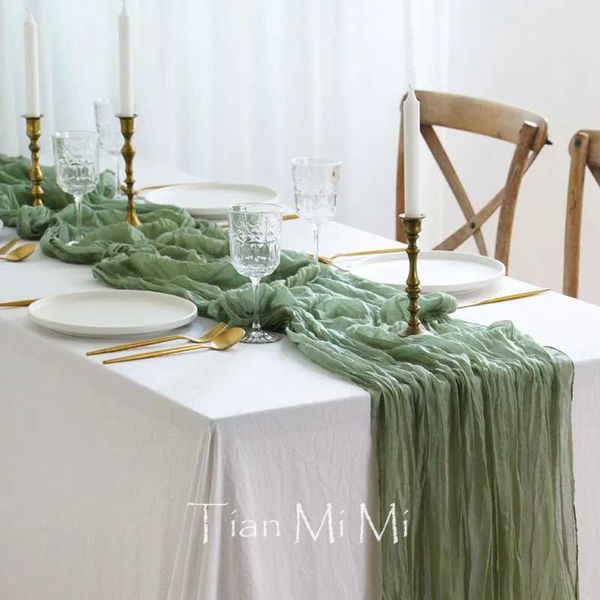 th Semi-Sheer Gauze Table Runner Sage Cheesecloth Table Dining Vintage Wedding Rustic Party Bridal Christmas Arches Cake Decoration S241153