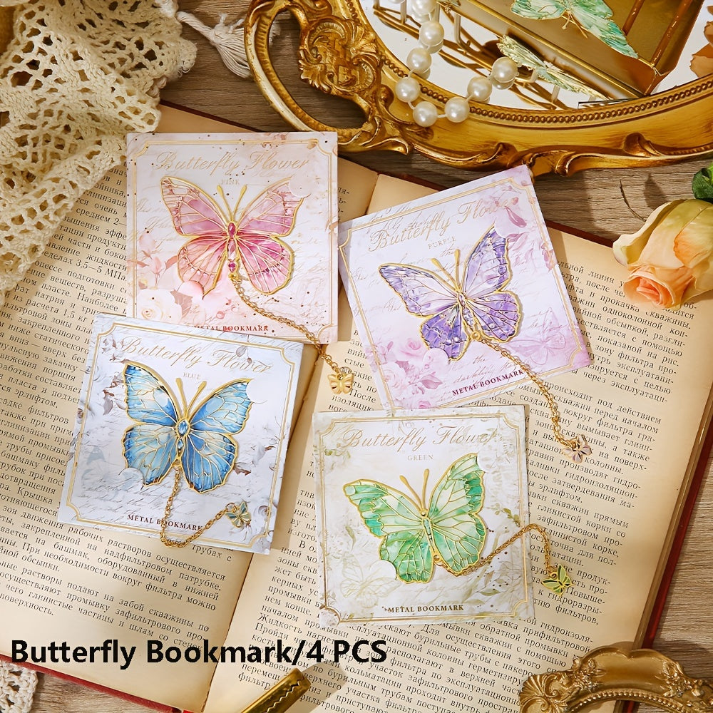 TEMU 4pcs Vintage Butterfly Bookmark Set With Tassels - Metal Page Markers For Readers, Ideal School & Office Supplies, Creative Gift For Book