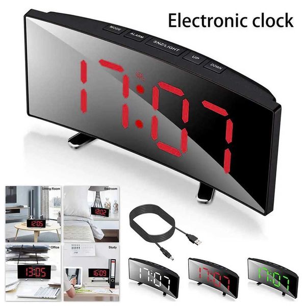 Digital Alarm Clock Curved LED Electronic Digital Desktop Clock Bedroom Decor Table Clock Bedside Alarm ClockT250114