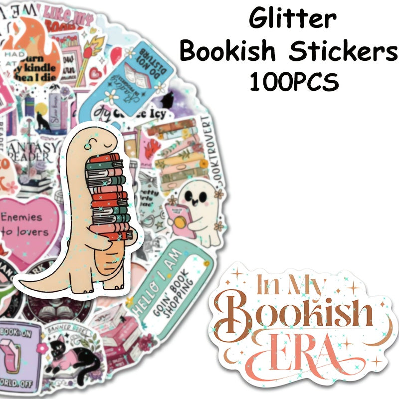 TEMU 50-100pcs Glitter Bookish Stickers For Readers - Holographic Rainbow Sparkle Decals With Book Lover Quotes, Cats & Designs - Aesthetic Stickers