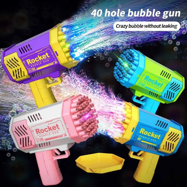 LED Toys 40 Hole Mini Electric Rocket Bubble Machine Automatic Space Light Bubble Gun Childrens Outdoor Combat Toy No Bubble Water S2452011