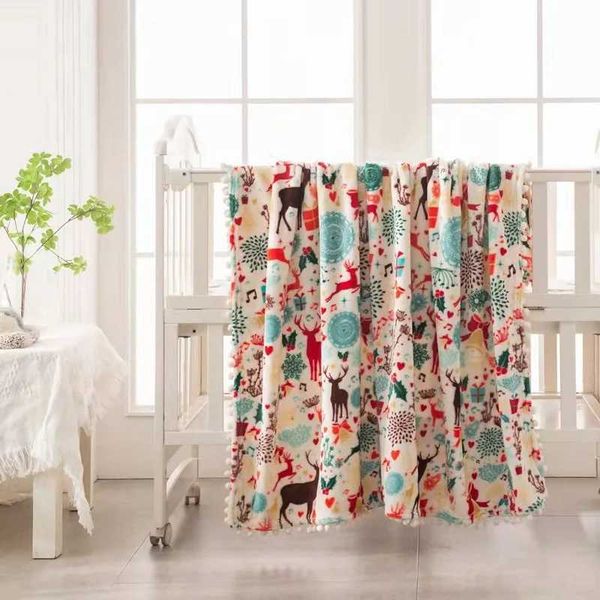 Christmas blanket printed flannel double-sided blanket autumn and winter car cover blanket office nap blanketXJ241101