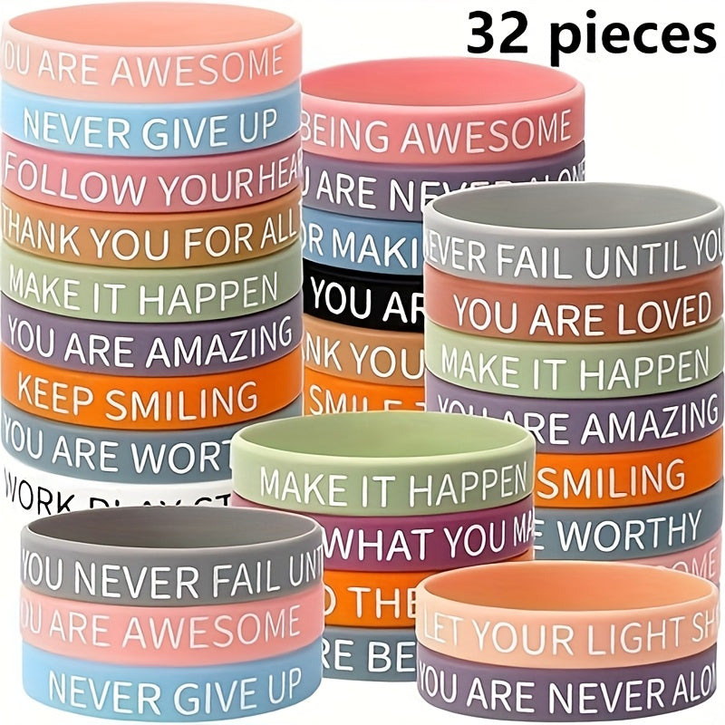 TEMU 32 Bracelets, Classic Inspirational Quotes, Silicone Colored Rubber Wristbands For Men, Women, Teachers, Home Offices, Party Gifts