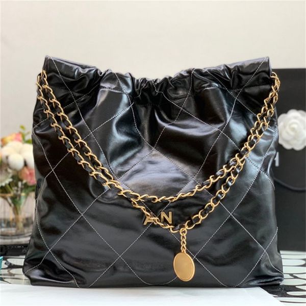 10A Mirror Quality Luxury designers bag Mini Bucket Bags 22 handbag 35cm shopping bag Calfskin Quilted Tote Black Purse Womens Shoulder Silv