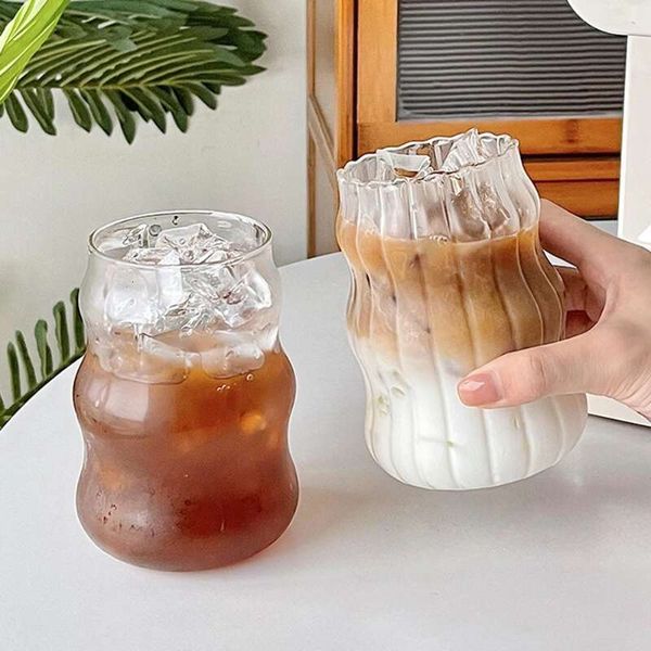Ins Glass Cup Heat-resistant Tumbler Drinkware Transparent Tea Juice Milk Coffee Home Water Glasses Stripe Mug 410-650-530ml