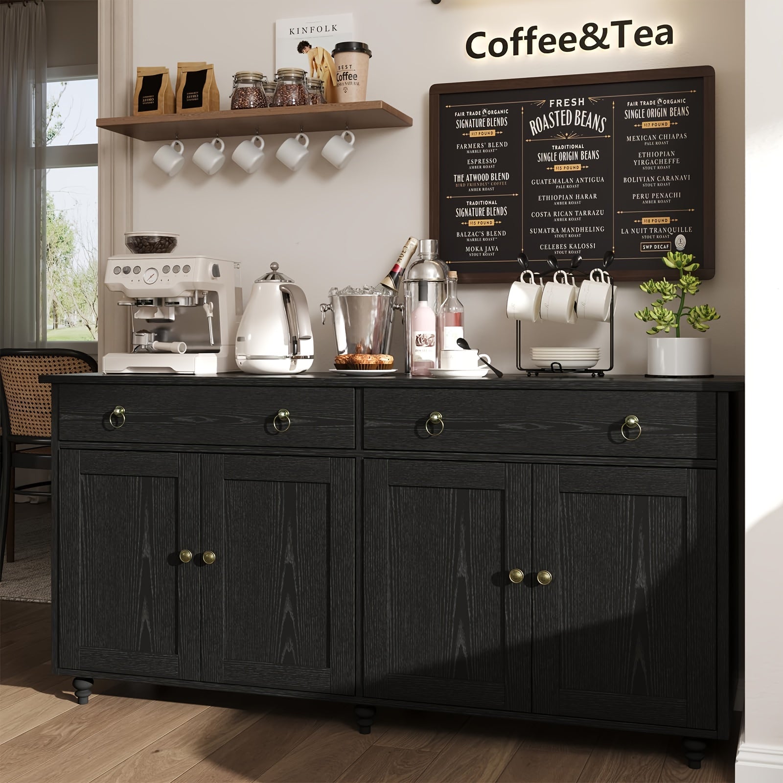 TEMU 55" Buffet Cabinet, Coffee Bar With And 2 Drawers, Sideboard Cabinet With Adjustable Shelves, Coffee Bar Cabinet For Kitchen, Dining Room,
