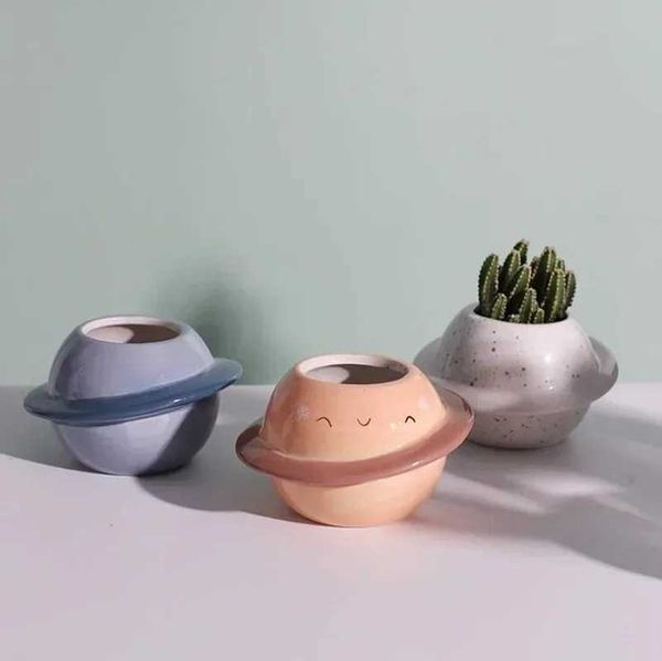 Planters Pots Star Planet Ceramic Flower Pots Color Painted Planters Desk Succulent Containers Gardening Window Decoration Flower Pots S2412