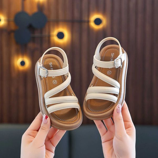 Girls Princess sandals Summer casual baby soft soles elegant ocean beach solid color flat shoes for childrenXJ250108