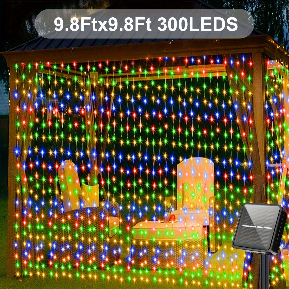 TEMU 300 Led Solar Curtain Lights - 8 Lighting ,, Fairy Light For Tent Wall Garden, Decor For Christmas, Halloween, Thanksgiving, Party, Weddings,