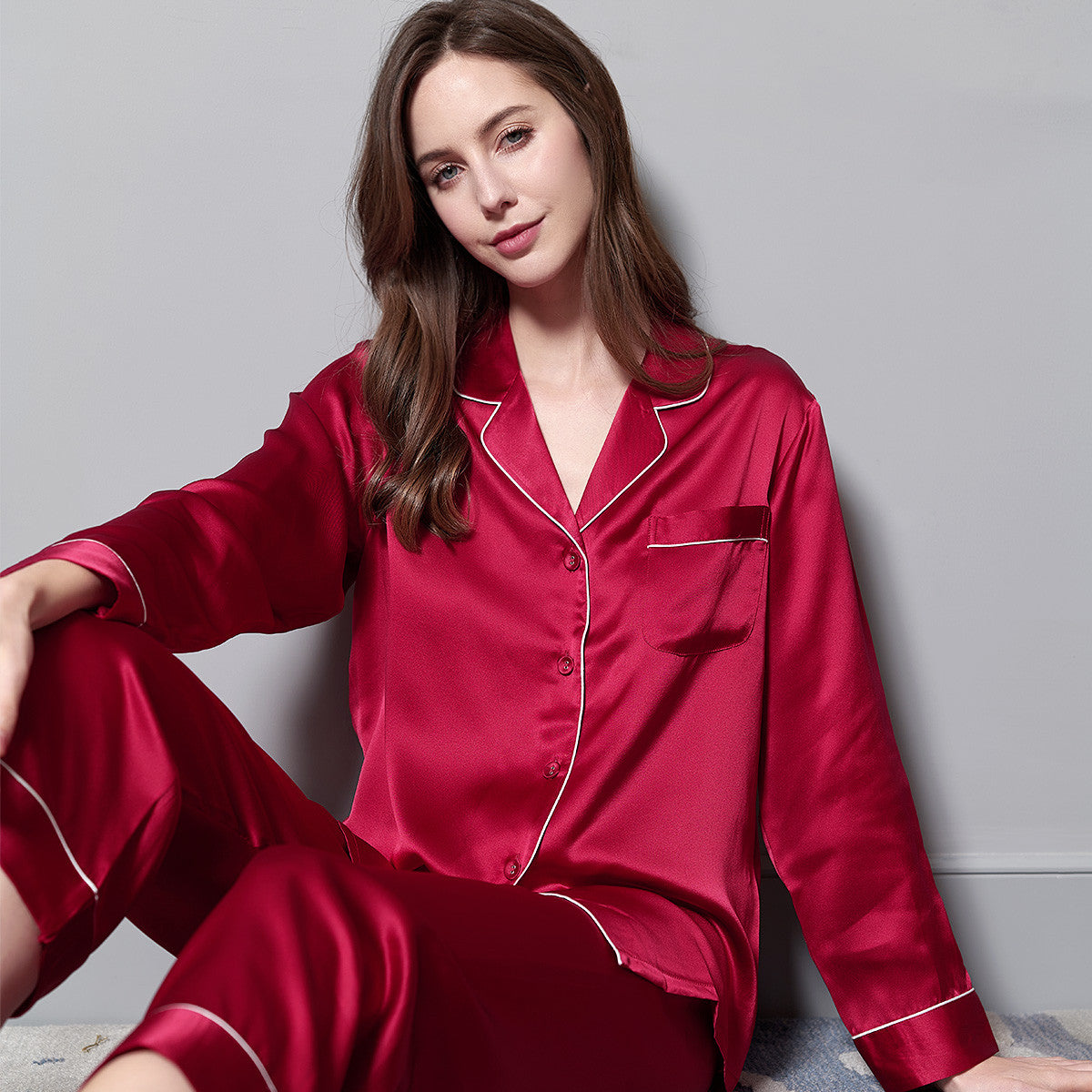 Classy Sleepwear Collection: Soft Silk Pajama Ensemble with Nightgown and Bathrobe