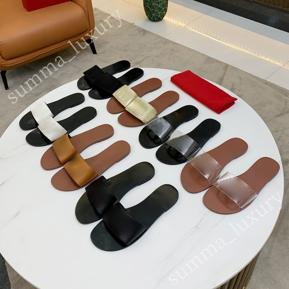 Summer Slippers Sandal Beach Shoe Flats Leather Printed Metal Buttons Fashion Luxury Designer Women Sandals Size 35-43 With Box
