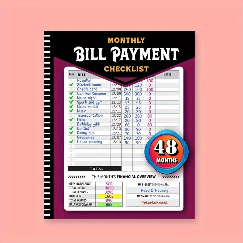 TEMU 48 Months Bill Payment & Budget Notebook - Monthly Bill Payment List, Home And Finance Management Organizer, Household Expenses List, Bill
